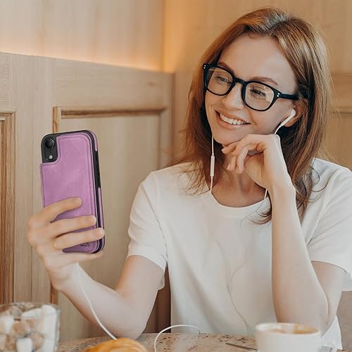 Miniatura 8 de DJDUCK Funda diseñada para iPhone XR con tarjetero y cierre magnético, protección de cuero con bloqueo RFID, a prueba de golpes, para mujeres