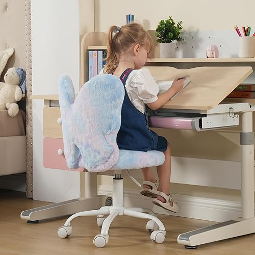 Miniatura 22 de Silla de escritorio para niños, niñas, estudiantes, silla de estudio, silla de computadora ajustable, silla giratoria de peluda, sillas de lectura