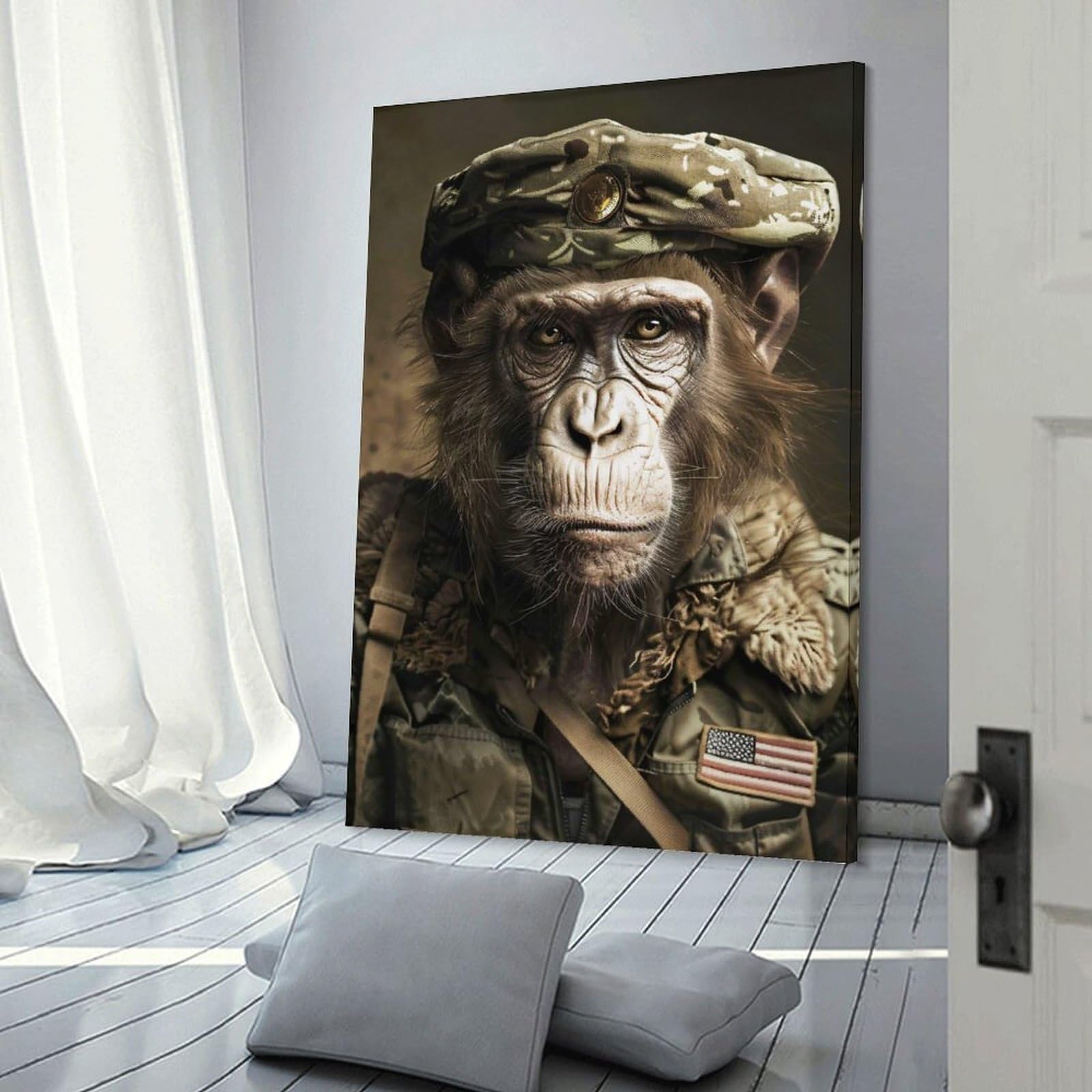 Junmoney Military Monkey Portrait Wall Art Print 20x30inch(50x75cm), for Gallery Wall Layouts in Home Or Office, An Easy Match for Collected Prints