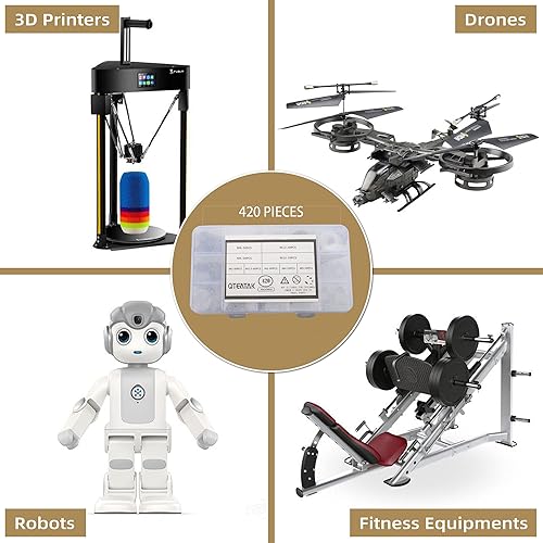 Miniatura 6 de QTEATAK Kit surtido de 420 arandelas planas de nailon negroblanco para tornillos y pernos M2 M2.5 M3 M4 M5 M6 M8 M10 M12