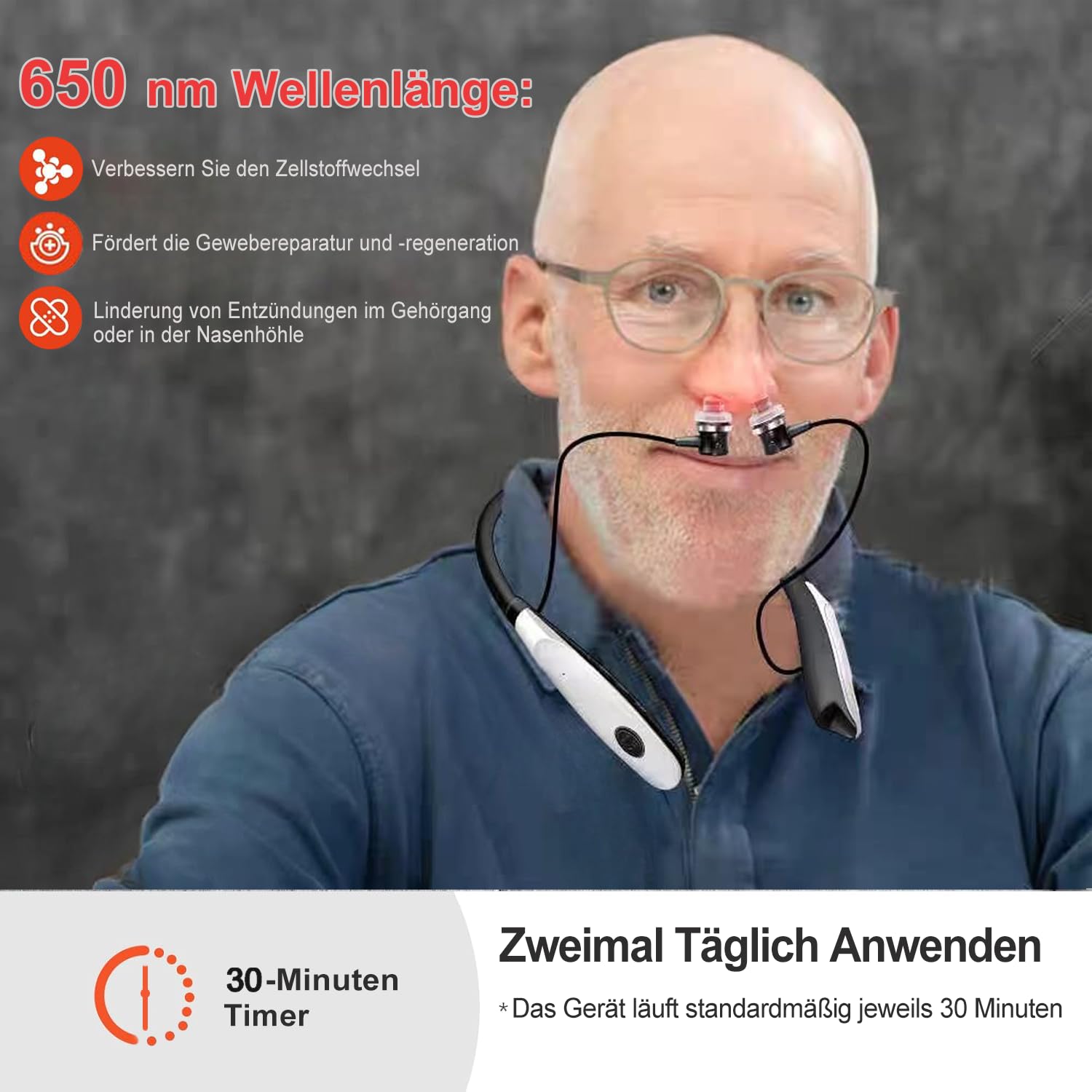 Tinnitus Infrarot Ohrstöpsel - Rotlicht Nase mit 650nm Wellenlänge Tinnitus Gerät zur Mikrozirkulationsverbesserung, Infrarot zur Linderung von Tinnitus, geeignet für Nase und Ohren, Schwarz