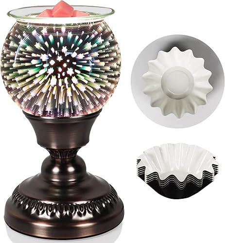 Calentador de cera para derretir fuegos artificiales de vidrio 3D, aroma eléctrico, ligero, clásico, encantador, lámpara de quemador de velas,