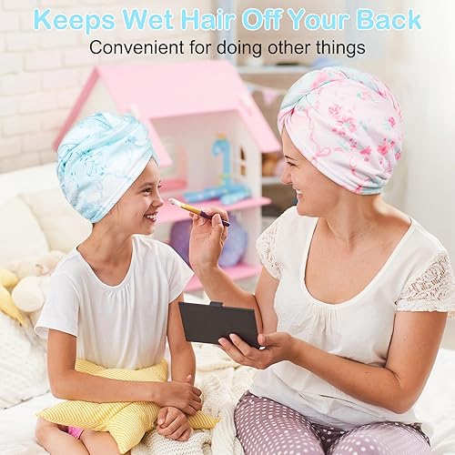 Vista 73 de Basumee Toalla de microfibra para el cabello para niños, paquete de 2 toallas de pelo de secado rápido con turbantes para cabello húmedo, toalla