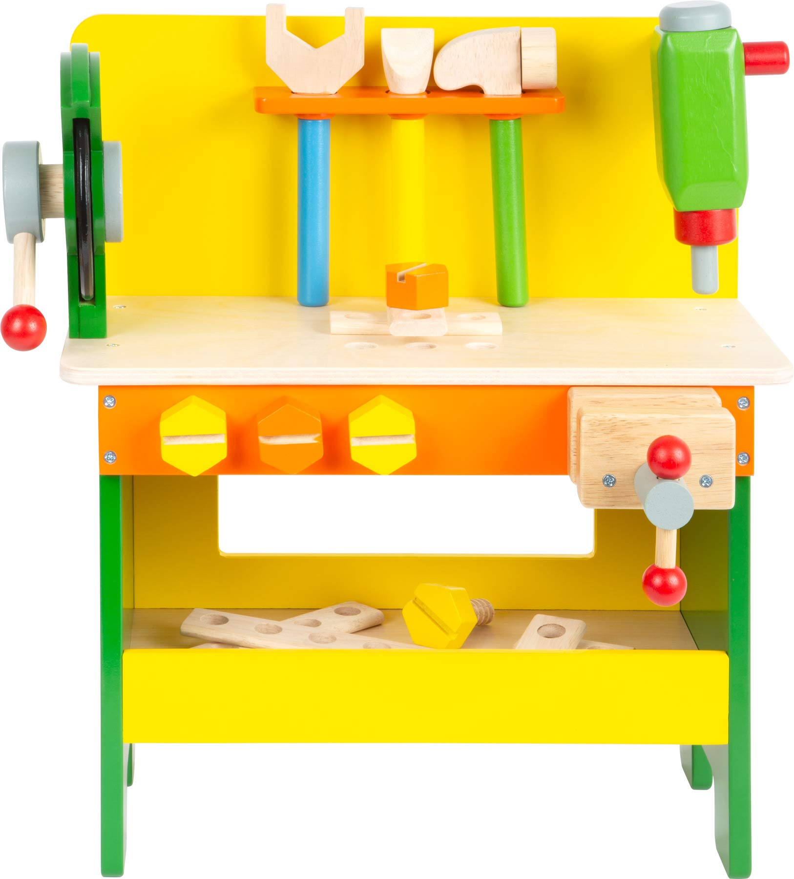 Small Foot 1538 Etabli "Christian" en bois, jouets en bois avec vis, écrous et planches perforées, à partir de 3 ans