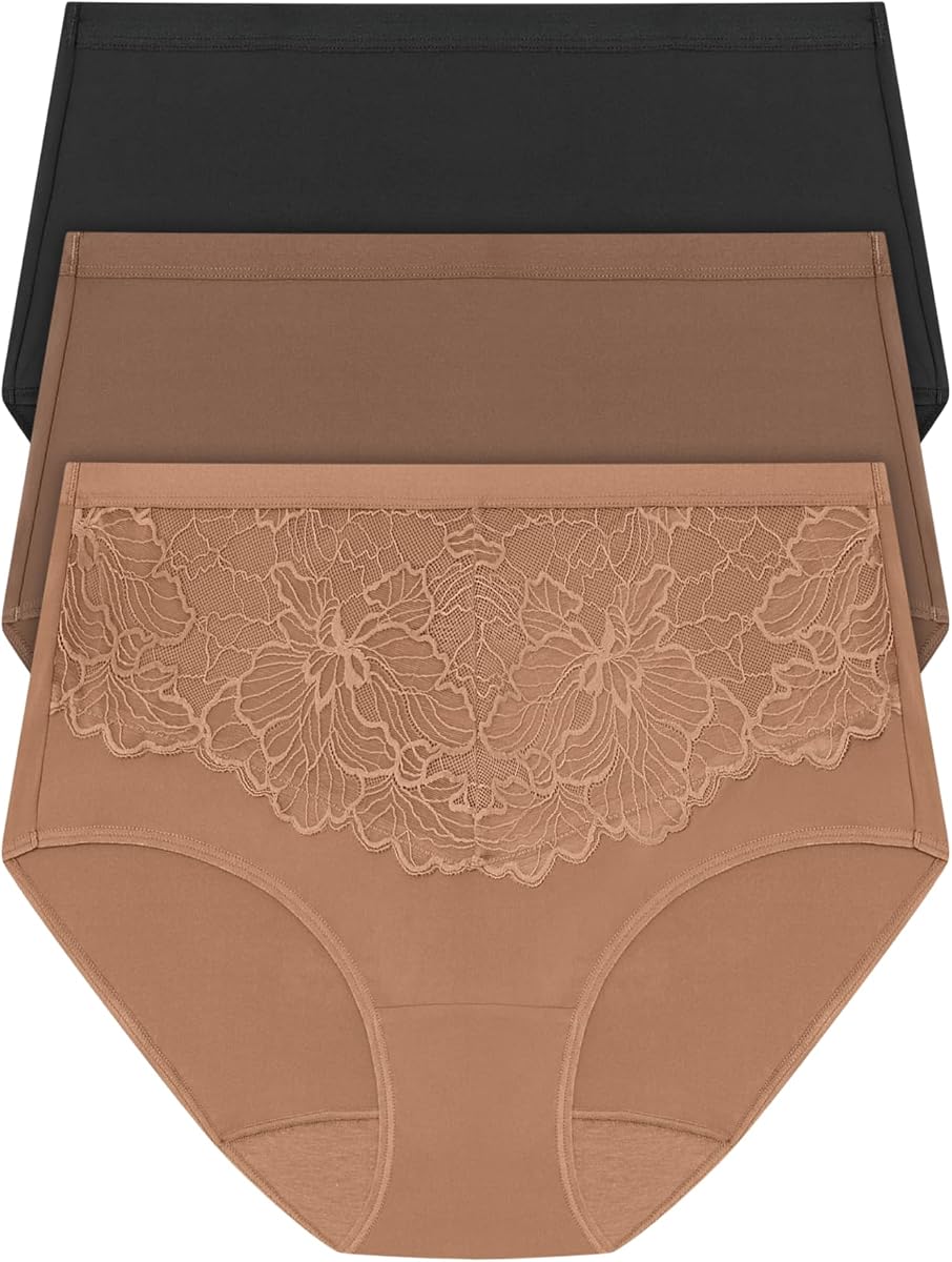 PLAYTEX Paquete de calzoncillos de ropa interior para mujer, paquete de 3, bragas breves de microfibra en la cintura para mujer (Plus
