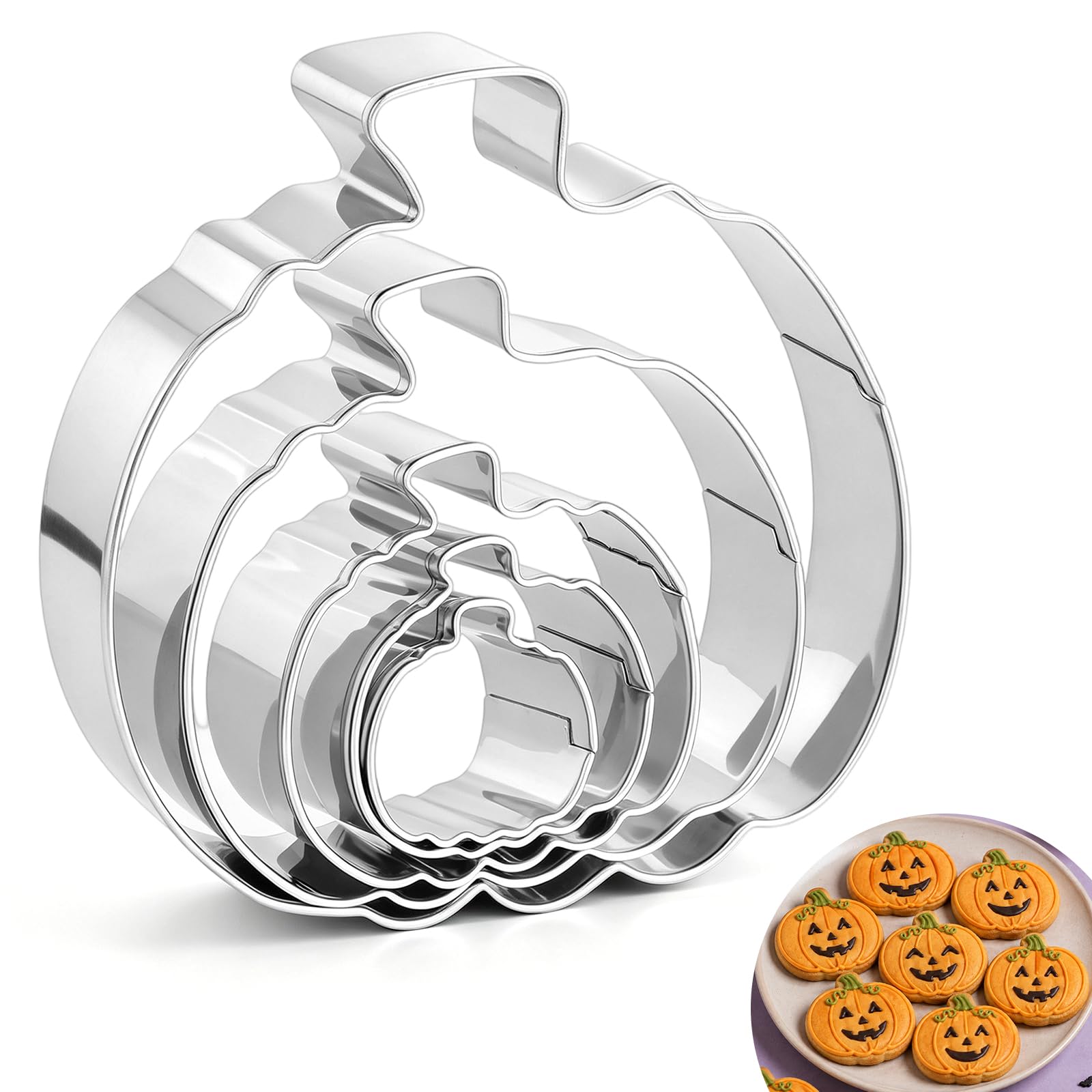 5Pcs Pumpkin Cookie Cutter Set, Stainless Steel Pumpkin Edge Cookie Cutters