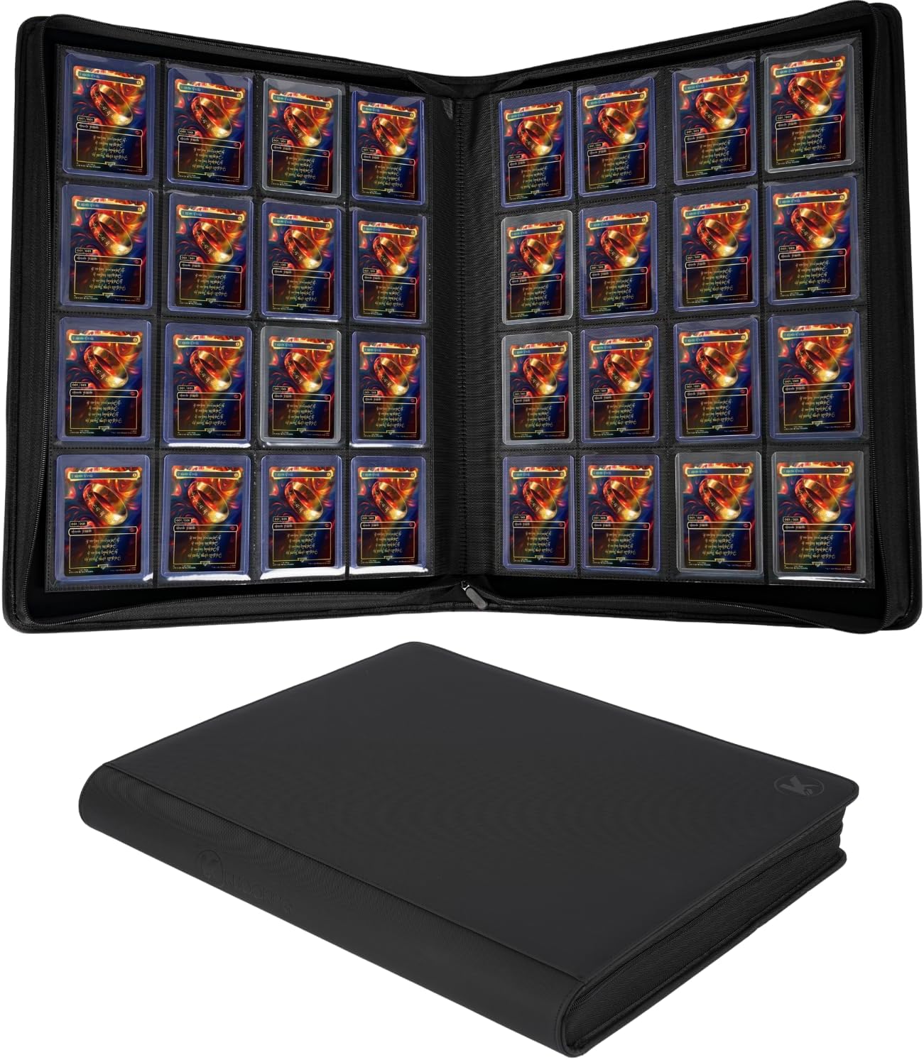 Jumbo Toploader Binder - Holds 640+ Top Loaders for Cards, 16 Pocket Top Loader Binders with Sleeves for 3" x 4" Rigid Card Holders for Baseball, Football and other Sports Cards(BLACK)