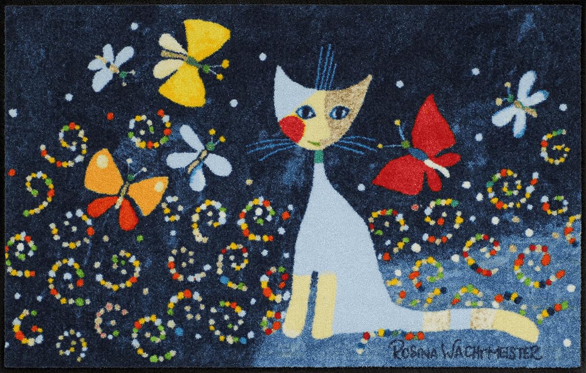 Salonloewe Rosina Wachtmeister Fußmatte waschbar Danza Delle farfalle 50x75 cm Haustür-Matte Fussabtreter Katzen bunt rutschfest