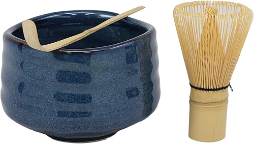 Miniatura 10 de Ebros Gift Juego de 4 tazones de té matcha de cerámica esmaltada tradicional japonesa, juego de ceremonia de 21 onzas con batidor y cuchara de