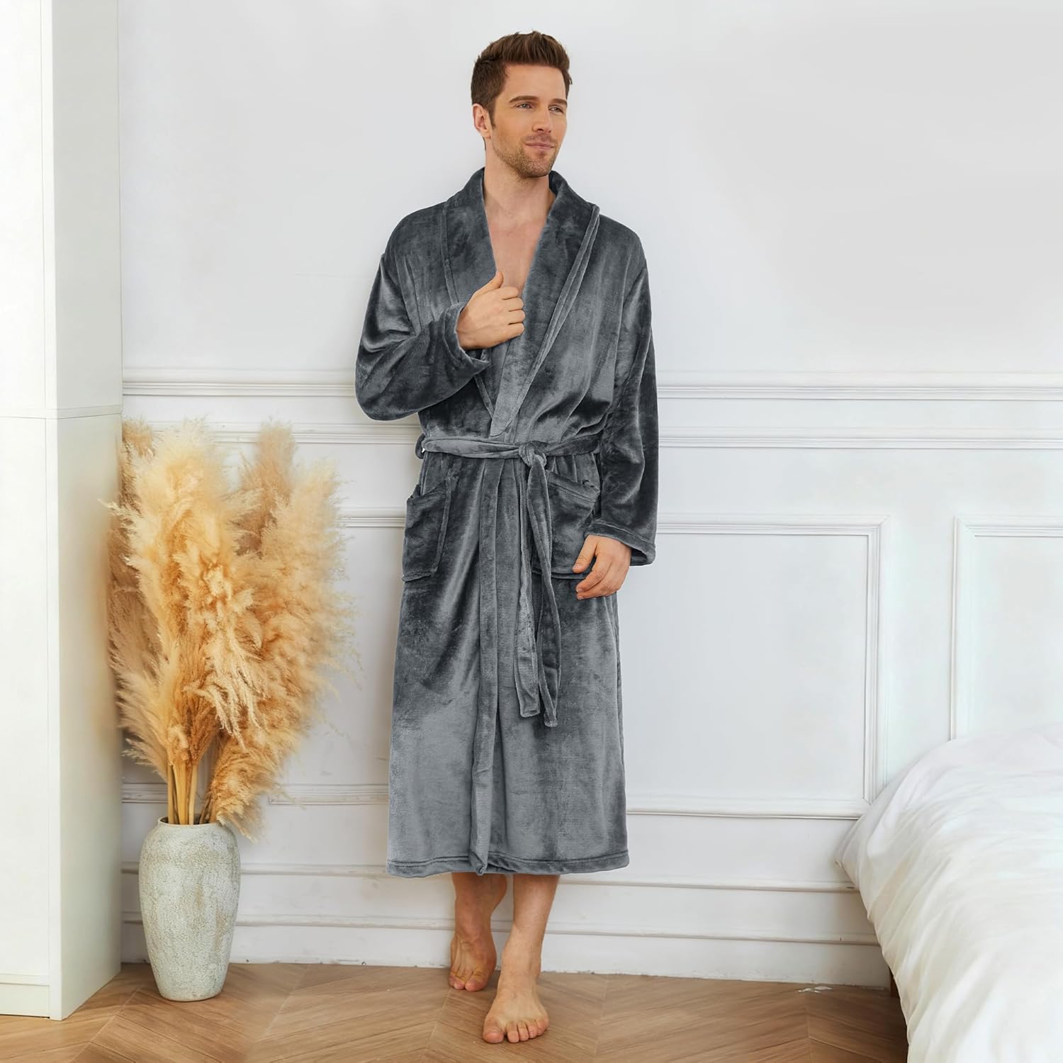 U2SKIIN Mens Fleece Robe Plush Collar Shawl Bathrobe - Image 4
