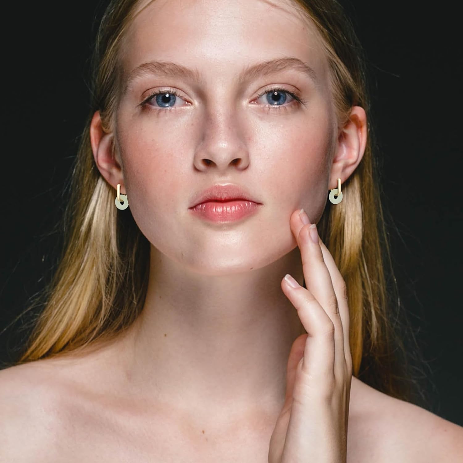 Jade Earrings Gold Square Hoop Earrings for Women Trendy Hypoallergenic Earrings Cute Jade Jewelry Green Earrings for Women Birthday Gifts - Image 2