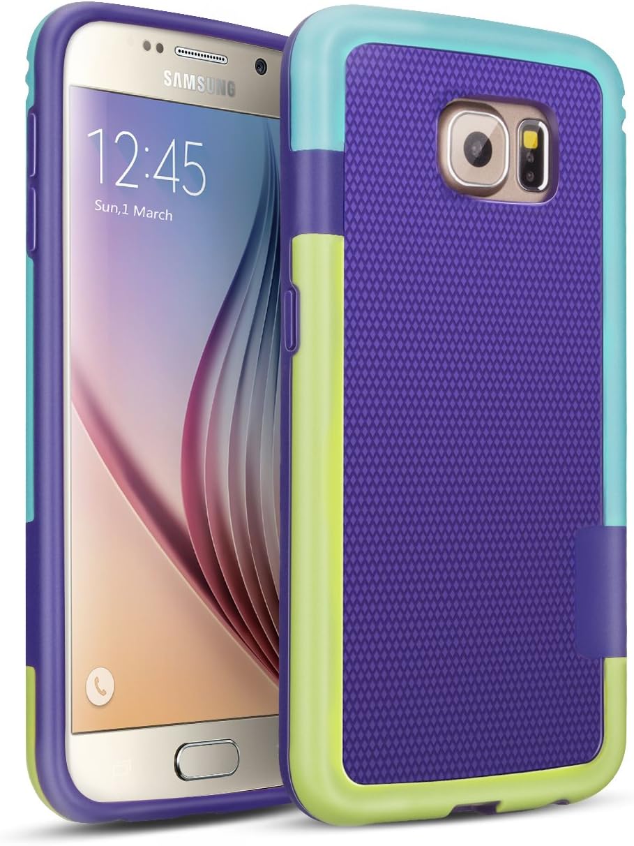 TILL for Galaxy S6 Case, TILL[TM] 3 Color Hybrid Dual Layer Shockproof Case Extra Front Raised Lip Soft TPU & Hard PC Bumper Protective Case Cover for Samsung Galaxy S6 G9200 GS6 [Purple/Blue/Green]