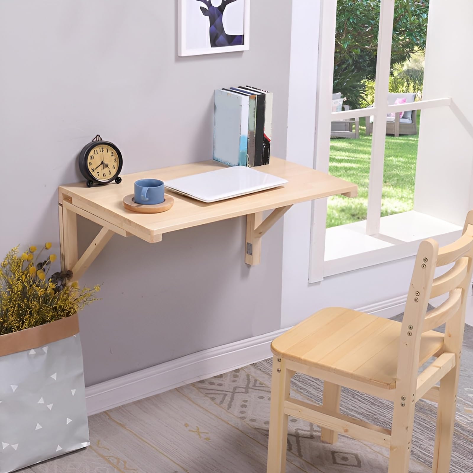 Escritorio Abatible Pared, Mesa Plegable de Pared de Madera Maciza, Mesa de Comedor Ahorro de Espacio, Escritorio de Ordenador Multifunción(100 * 60cm/39.4 * 23.6in)