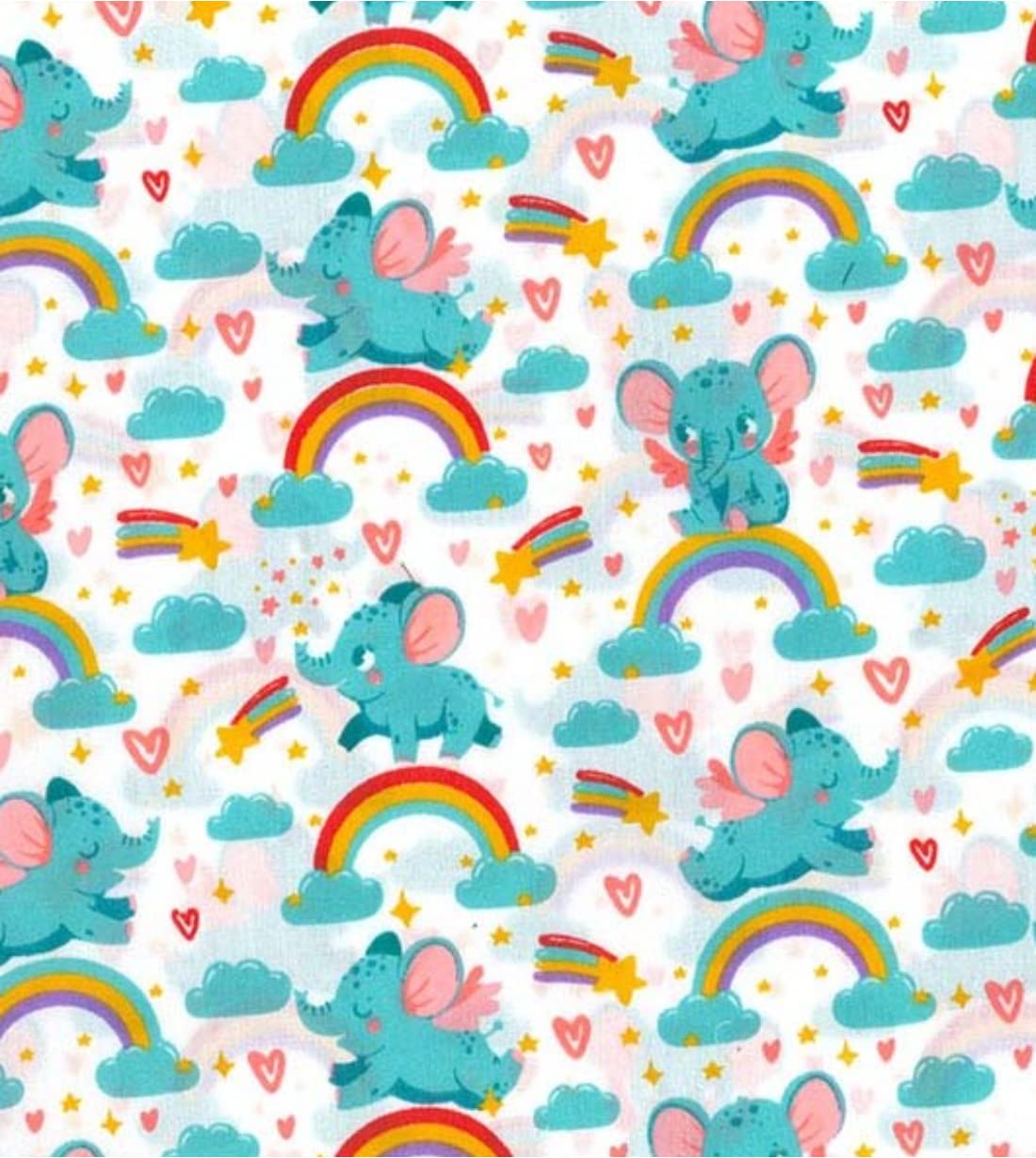 Crs Fur Fabrics Multi Printed Polycotton Craft Fabric Material - Rainbow Elephants, 1Mtr 110Cmx100cm