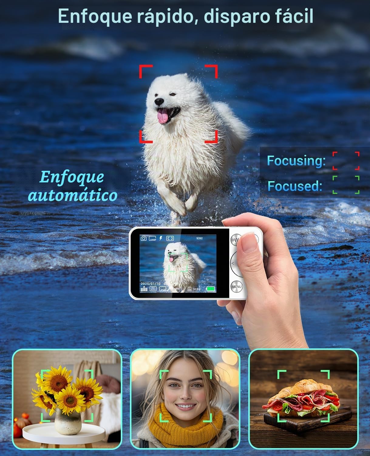 Cámara de Fotos 4K 64MP, Wevoor Camara Digital 64GB con 2.8" Pantalla, Zoom Digital 18x, 2000mAh Digital Compact Cameras, Camara Fotos Portátil para Principiantes Niños Adolescentes - Blanco