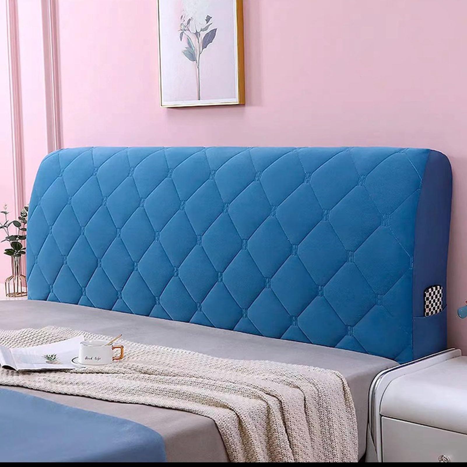 Wskcxhd Blue Headboard Slipcover Bed Headboard Cover Cushion Cover Quilted Cover Bed Backrest All-Inclusive Retrofit Household Universal,,150Cm(59In)