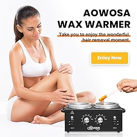 Professional Hair Removal Kit - Wax Warmer Machine with Double Pot, Large Capacity for Spa Salon and Home Use, Non-Stick Easy Clean Pots, 50 Sticks & 20 Collars (Black)