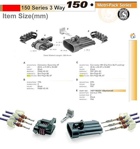 Miniatura 4 de Paquete de 2 conectores (4 vías) Serie Metri-Pack 150 sellados (4 PIN) 16 V y 14 amperios, con 20 22 AWG