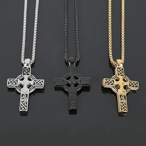 Miniatura 7 de Colgante de cruz para espejo retrovisor de automóvil, decoración de oración, adorno colgante de acero inoxidable, collar de cruz de nudo celta para