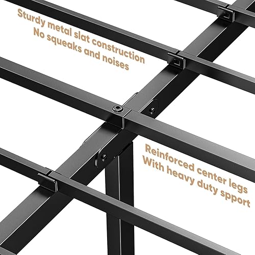 Miniatura 17 de DUMOS Base de cama de tamaño individual – Base de colchón de plataforma de metal con soporte de listones de acero, no necesita somier, espacio de