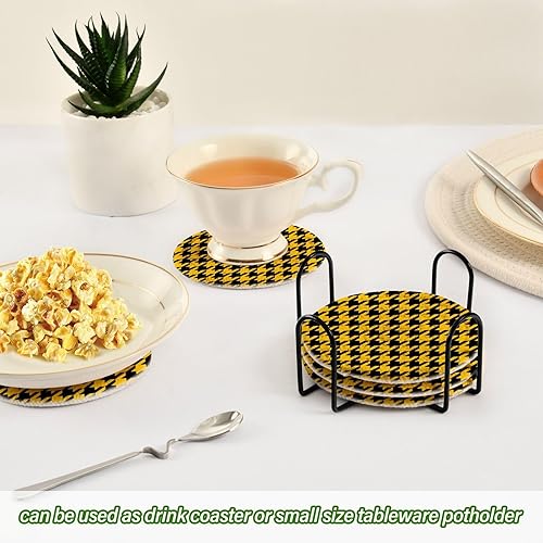 Miniatura 6 de Coasters Set of 6 with Holder Coasters for Drinks Absorbent Table Coasters Porta Vasos para Mesas Yellow Black Buffalo Plaid