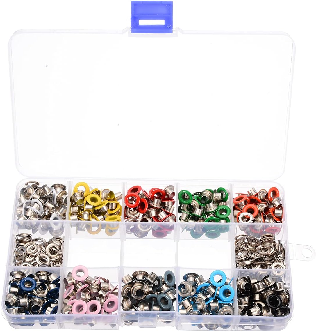 400Pcs 10 Colors 5MM Metal Eyelet and Grommets with Install Tool Storage Box for Clothes Shoes Bag Paper Leather Crafts DIY Projects