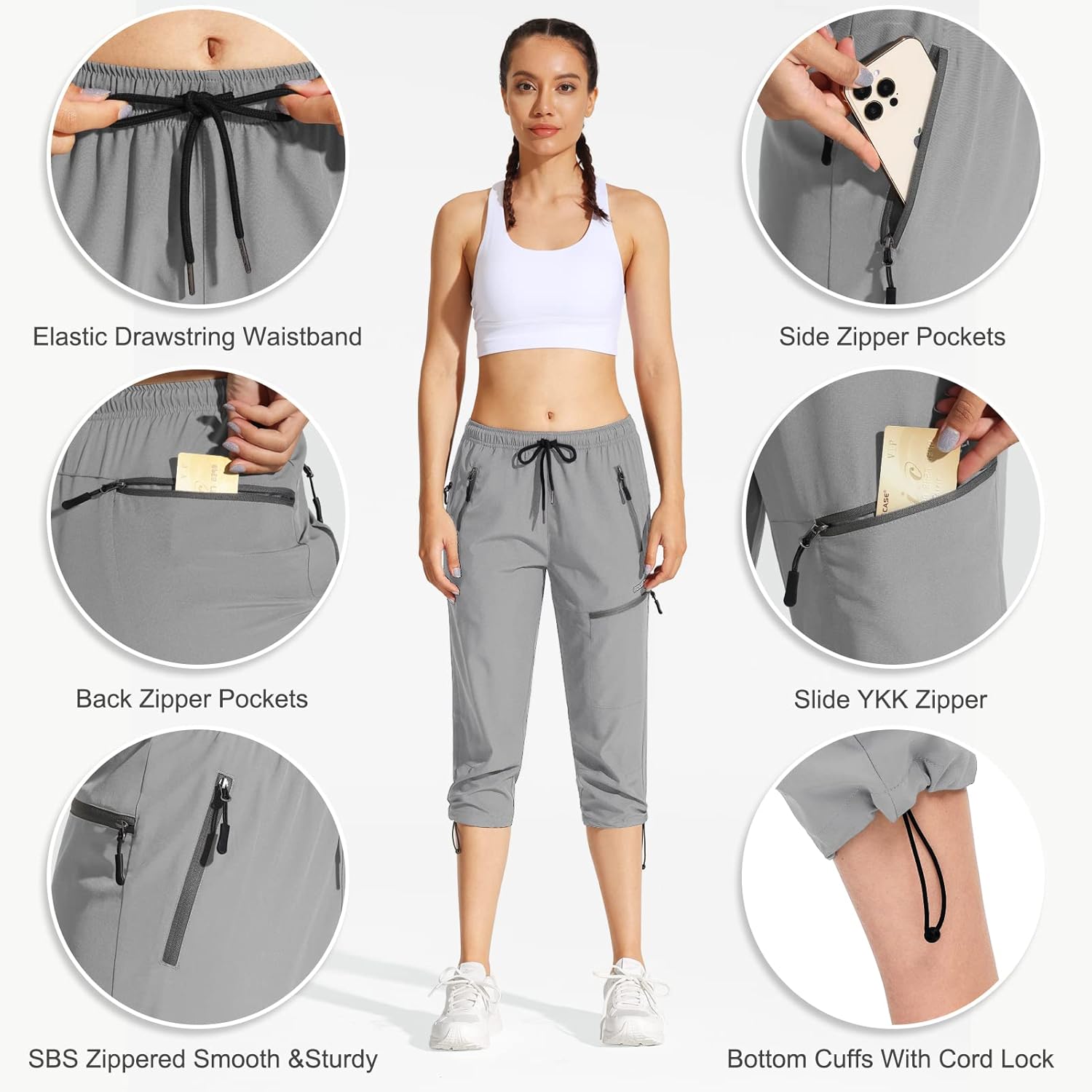 MOCOLY Women's Cargo Hiking Pants Elastic Waist Quick Dry Lightweight Outdoor Water Resistant UPF 50+ Long Pants Zipper - Image 4