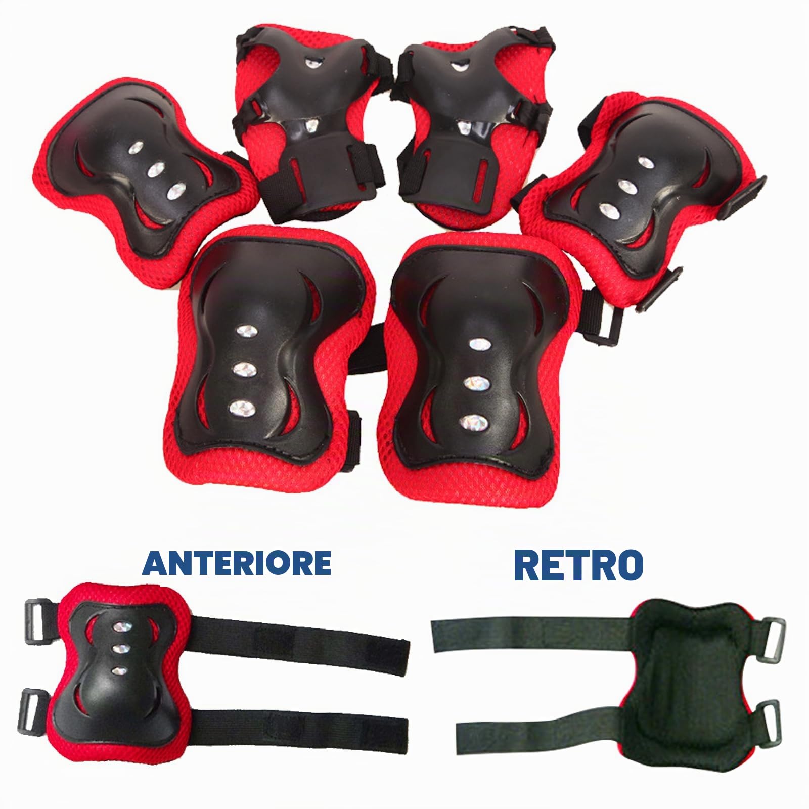 JSTHHTT Protezioni Skateboard Bambino,Set di Protezioni per Bambini,Protezioni Pattini Ginocchiere Gomitiere,Regolabile Ginocchiere Gomitiere per Skateboard Bicicletta Pattinaggio Monopattino,Rosso