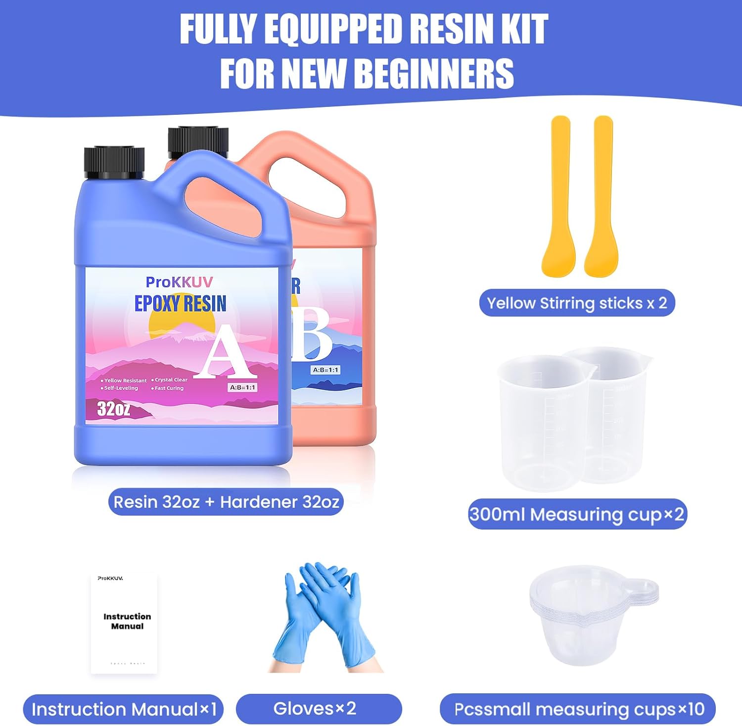 Epoxy Resin Kit, 64OZ Kit Crystal Clear Resin Epoxy, Bubble Free, No Yellowing, UV Resistant, Food Safe, Easy Mix 1:1 for DIY Crafts Jewelry Making(32OZ x 2)