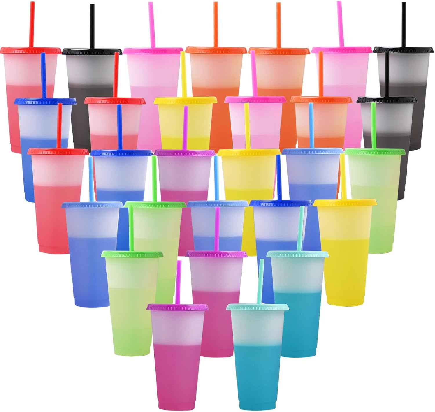 30 Pack Color Changing Cups, 24oz Reusable Plastic Tumblers Bulk with Lid & Straw, Drink Water Cups Travel Mug for Party, Iced Coffee, Juice, Water, Beverage, Bpa Free(10 Colors) - Image 9