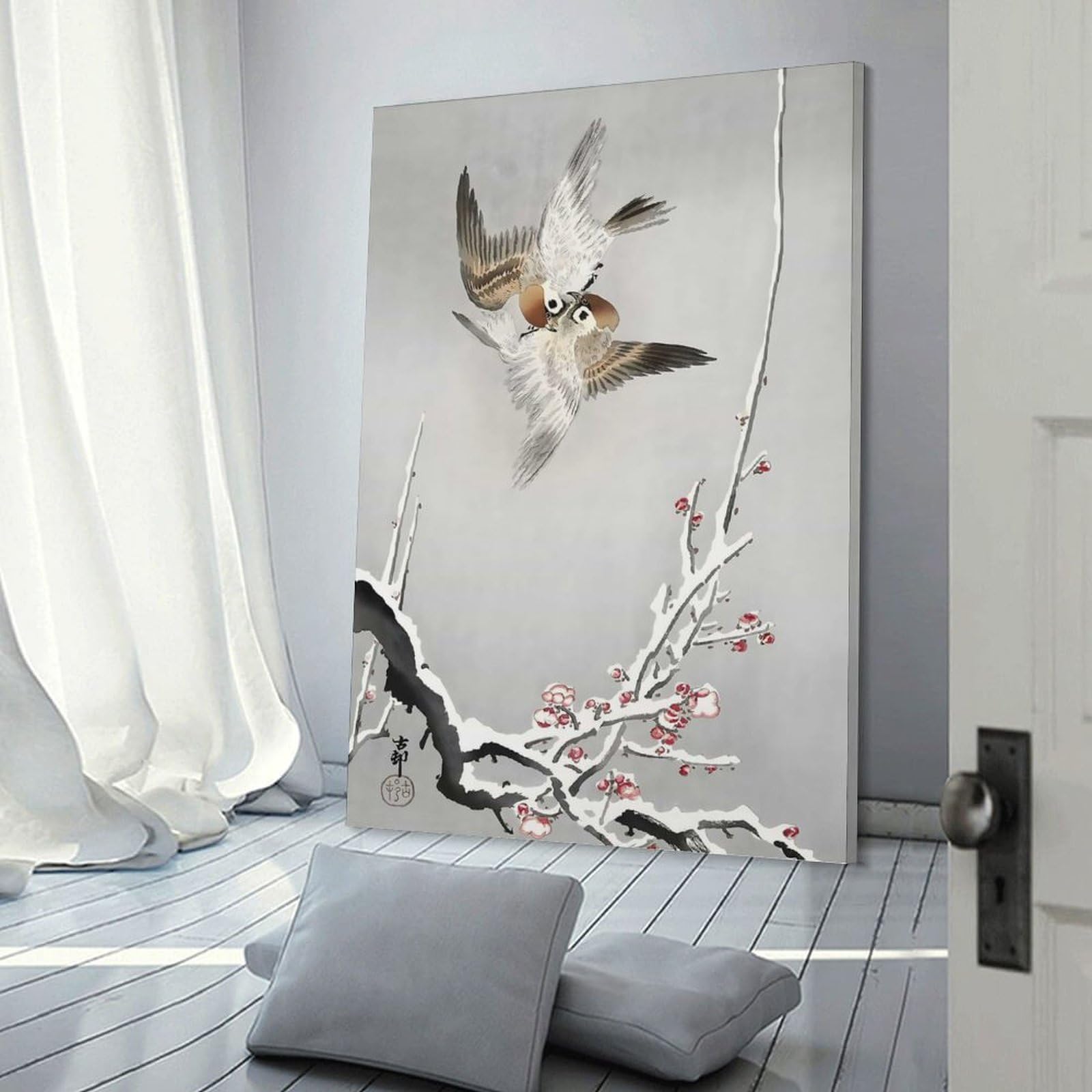 Junmoney Canvas Wall Decor Sparrows And Snowy, 24x36inch(60x90cm), for Living Room, Bedroom, Office Or Hallway, Decorative Artwork with Broad Appeal