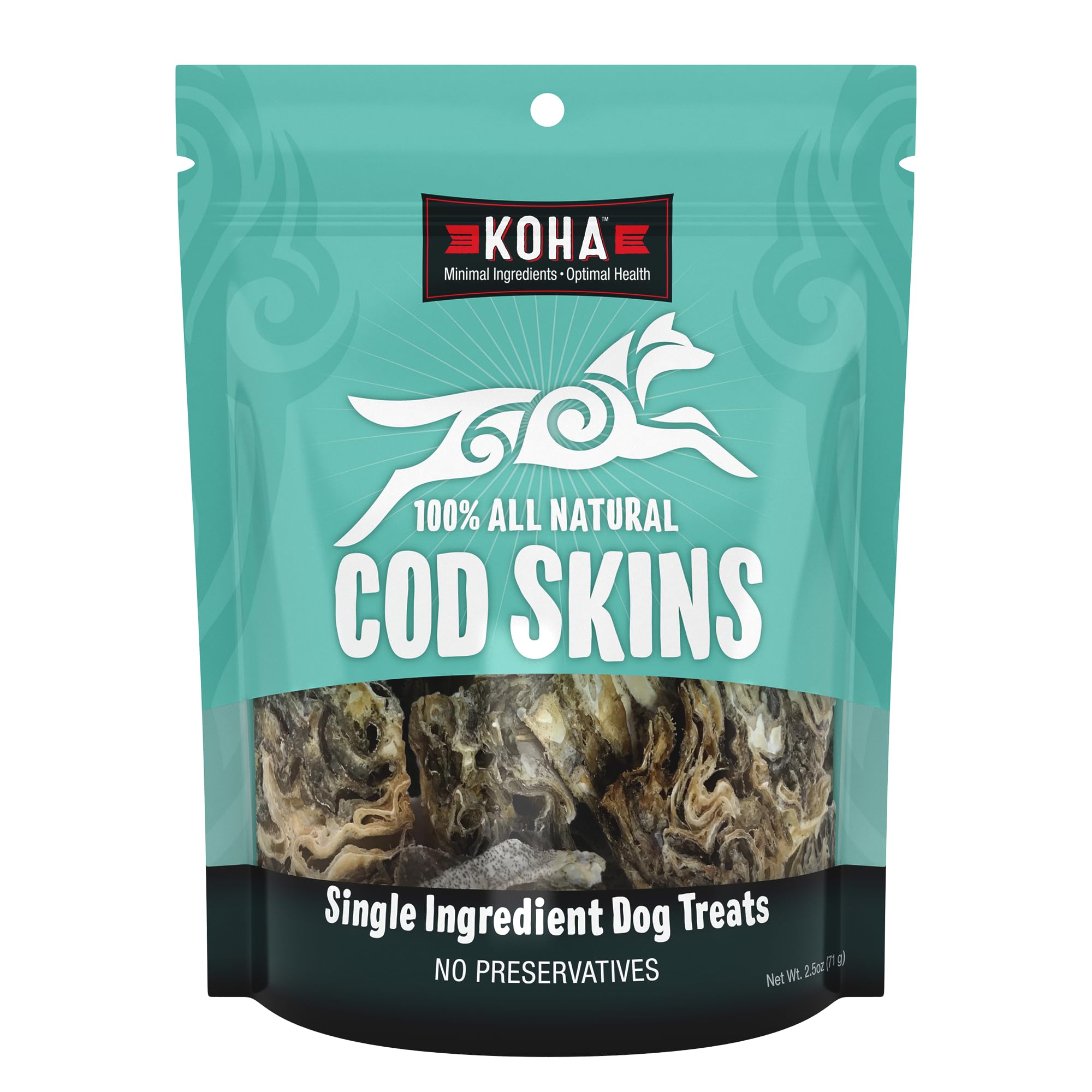 KOHA Cod Skins Single Ingredient Dog Treats, Air Dried Natural Fish Dog Treats, 2.5 oz