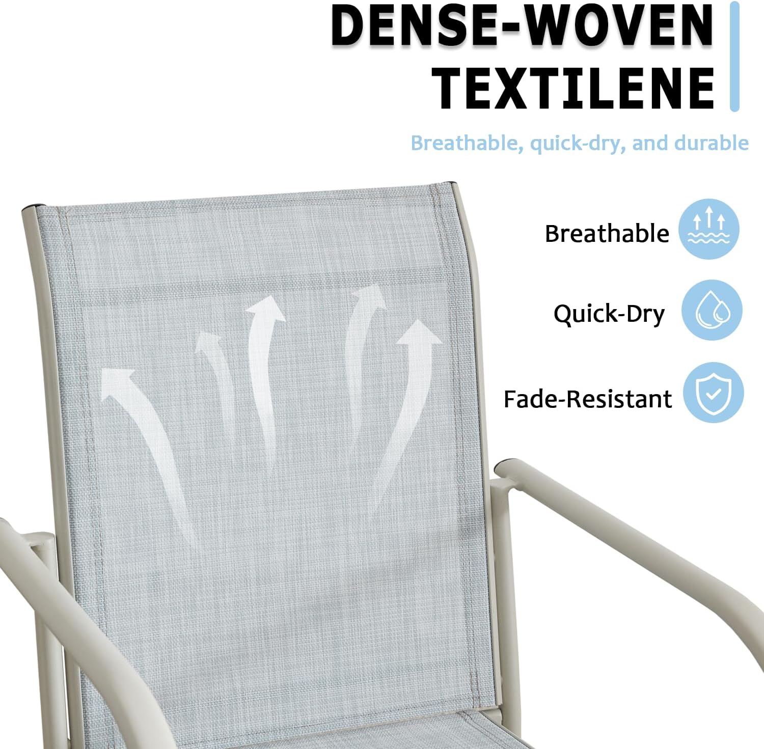 Stackable Patio Chairs Set of 6, Outdoor Dining Chairs with High Back, Lightweight Sling Chair with Metal Frame, All Weather Dining Set for Lawn, Garden, Backyard, Poolside, Light Beige