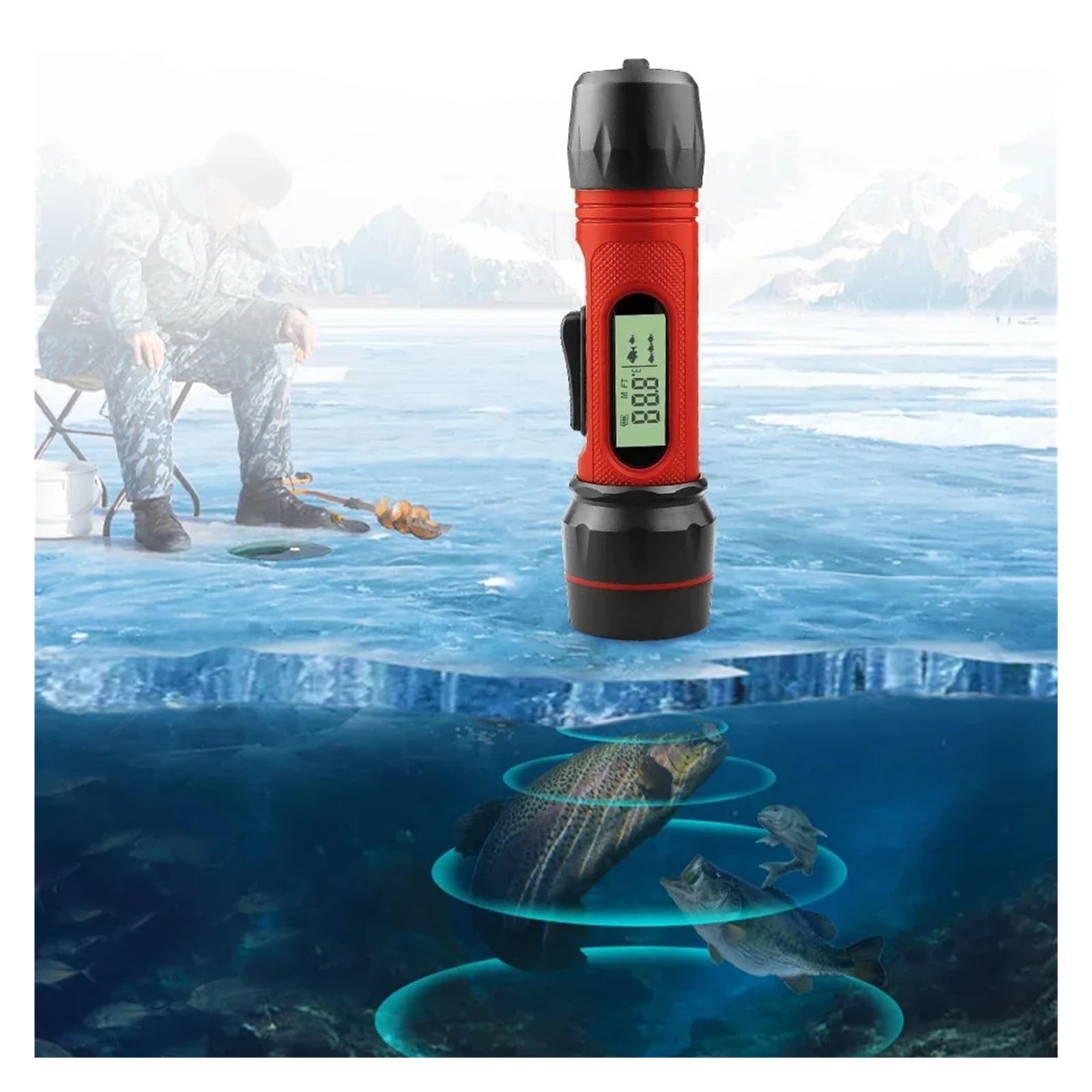 Ecoscandaglio, Ecoscandaglio portatile for pesca sul ghiaccio, impermeabile con display di profondità, invernale