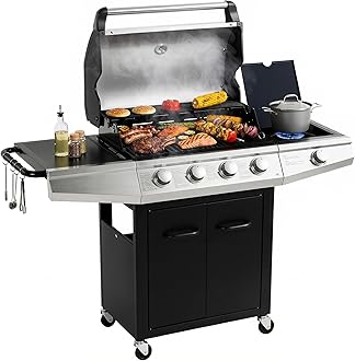 MASTER COOK 4+1 Burners Gas Grill, 518 Sqin Cooking Area, 52,000 BTU Propane Grill with Side Burner, Stainless Steel Cabinet Grill, Black