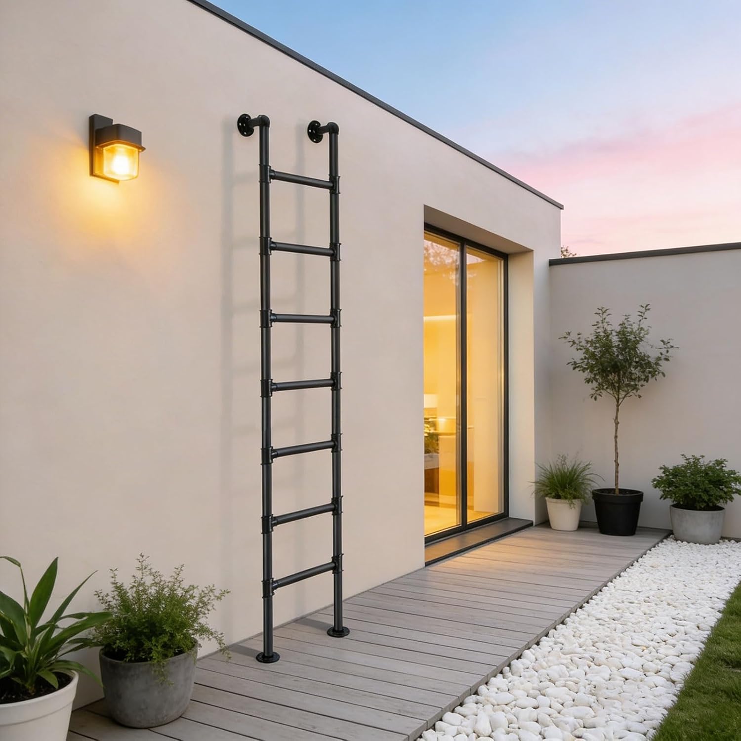 71" Wall-Mounted Attic Loft Ladder - Straight Climbing for Indoor/Outdoor Use - Perfect for Basements, Attics, Dorms & Home Egress Windows