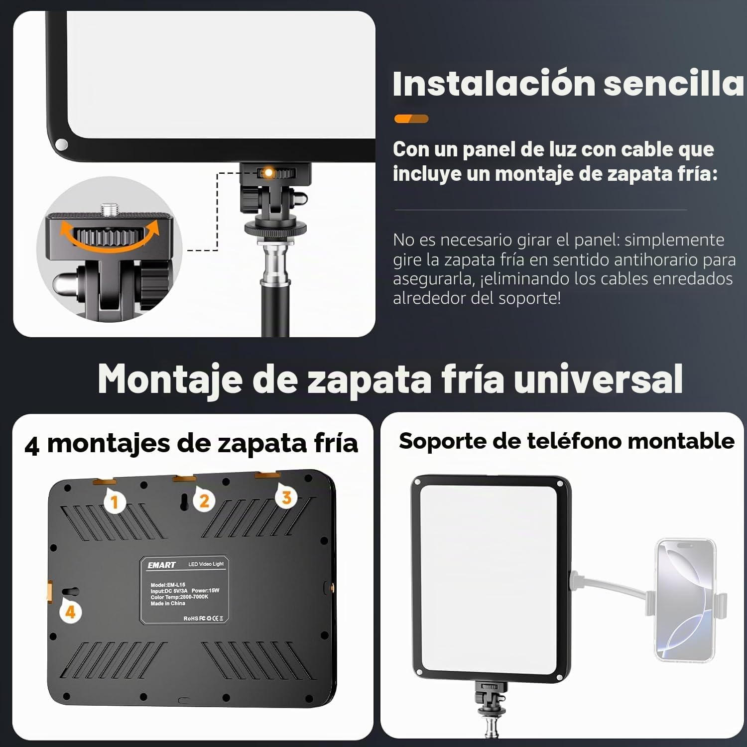 2Pack Panel Luz LED de Video Set 25*20cm, EMART Iluminación Fotografía 15W | Pantalla Opaca Sujeción Magnética, Video Light 2800K-7000K Estudio Regulable 15W para Streaming en Directo, Youtube