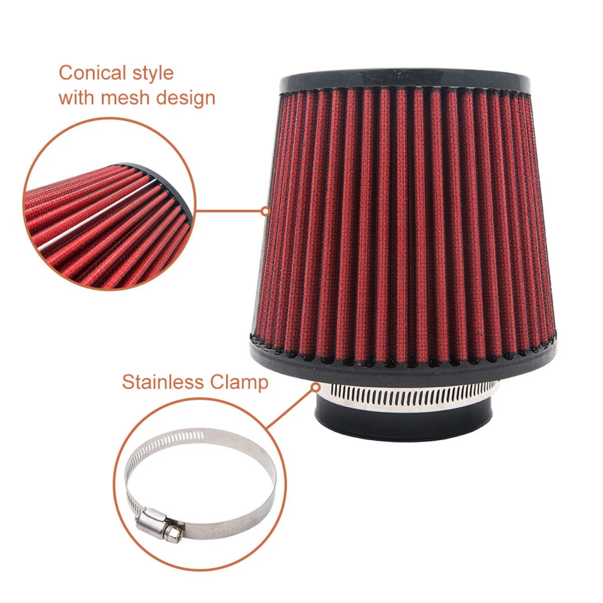MASO Filtro dell'aria dell'automobile universale Performance Filtro dell'aria ROSSO Per 76mm 3" Kit aspirazione induzione (39093)