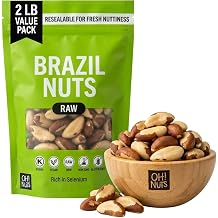 Oh! Nuts Raw Brazil Nuts Whole Unsalted No Shell 2 lb Packed Fresh in Resealable Bag 100% Natural Nuts - Rich in Selenium Vegan, Kosher, Gluten-Free Snack | Brazil nuts organic raw unsalted - Whole no shell brazilian nut - Packed NY resealable bag - Rich selenium - Kosher vegan 2lb