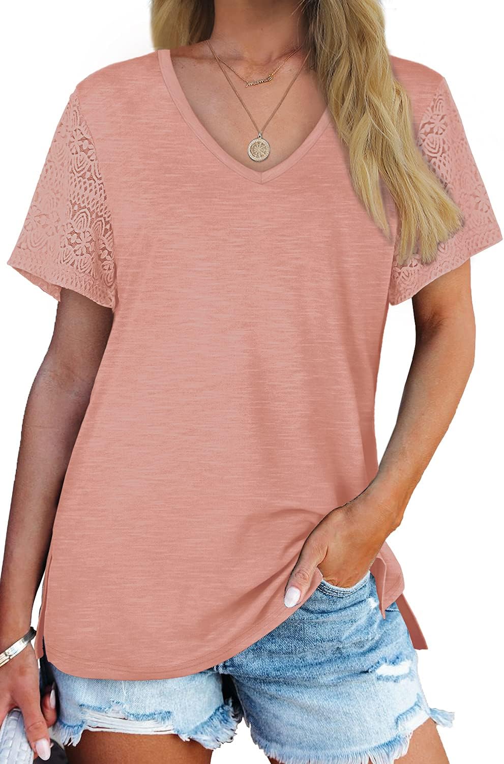 Womens Tops Casual Short Sleeve V Neck T Shirts