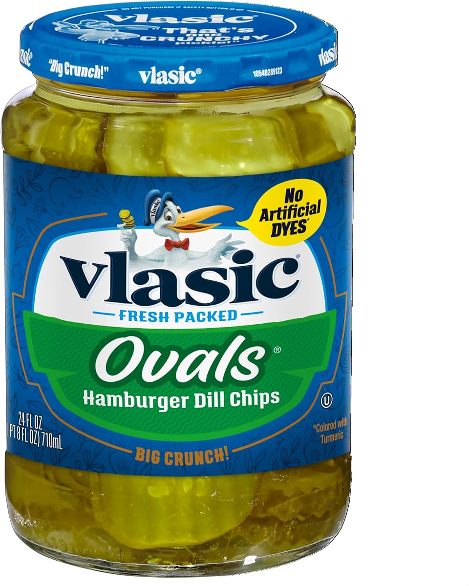 Vlasic Ovals Hamburger Dill Pickle Chips, Keto Friendly, 24 FL OZ