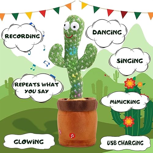 Miniatura 4 de Juguetes de cactus parlante para bebés, juguetes de cactus bailarines que pueden cantar, retorcerse y cantar, grabar, repetir lo que dices,