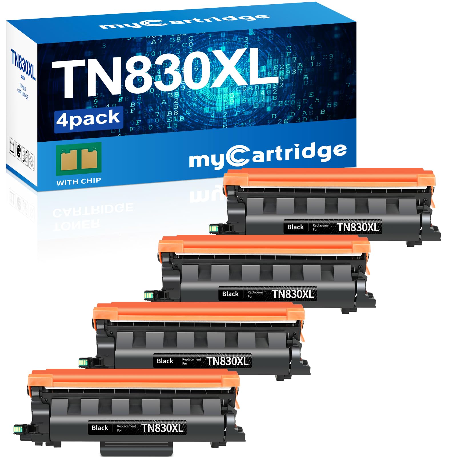 myCartridge TN830XL TN830 TN830 XL Toner 4 Pack Replacement for Brother tn830/xl/v TN-830 TN-830XL Toner Use for HL-L2460DW MFC-L2820DW HL-L2405W