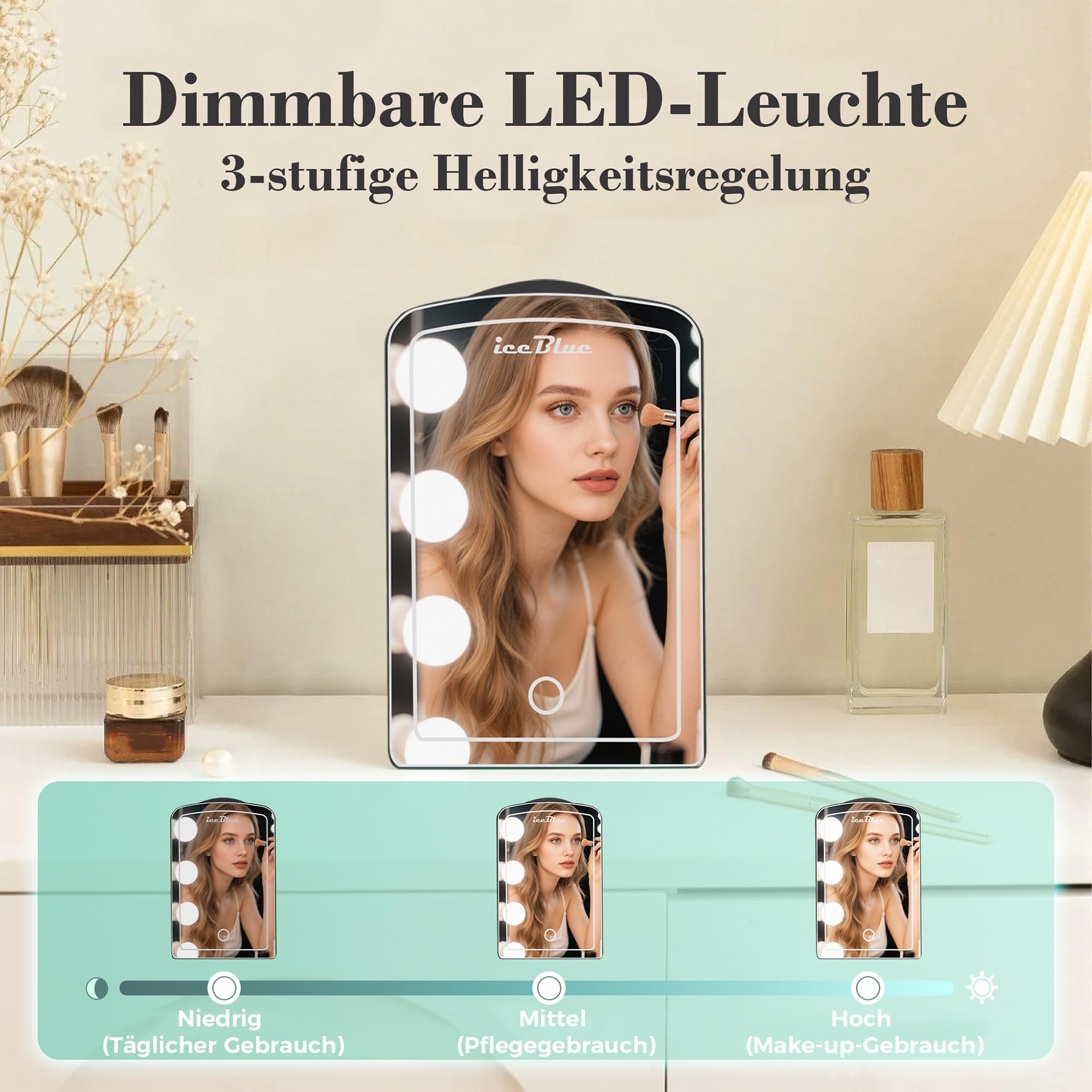 Iceblue Mini-Kühlschrank, Hautpflege Kühlschrank mit verstellbarer LED-Licht, 4L / 6Dosen Kompakt Make-up-Kühlschrank für Kosmetik & Getränke, kleiner Kühler für Zuhause, Auto, Geschenke - Schwarz