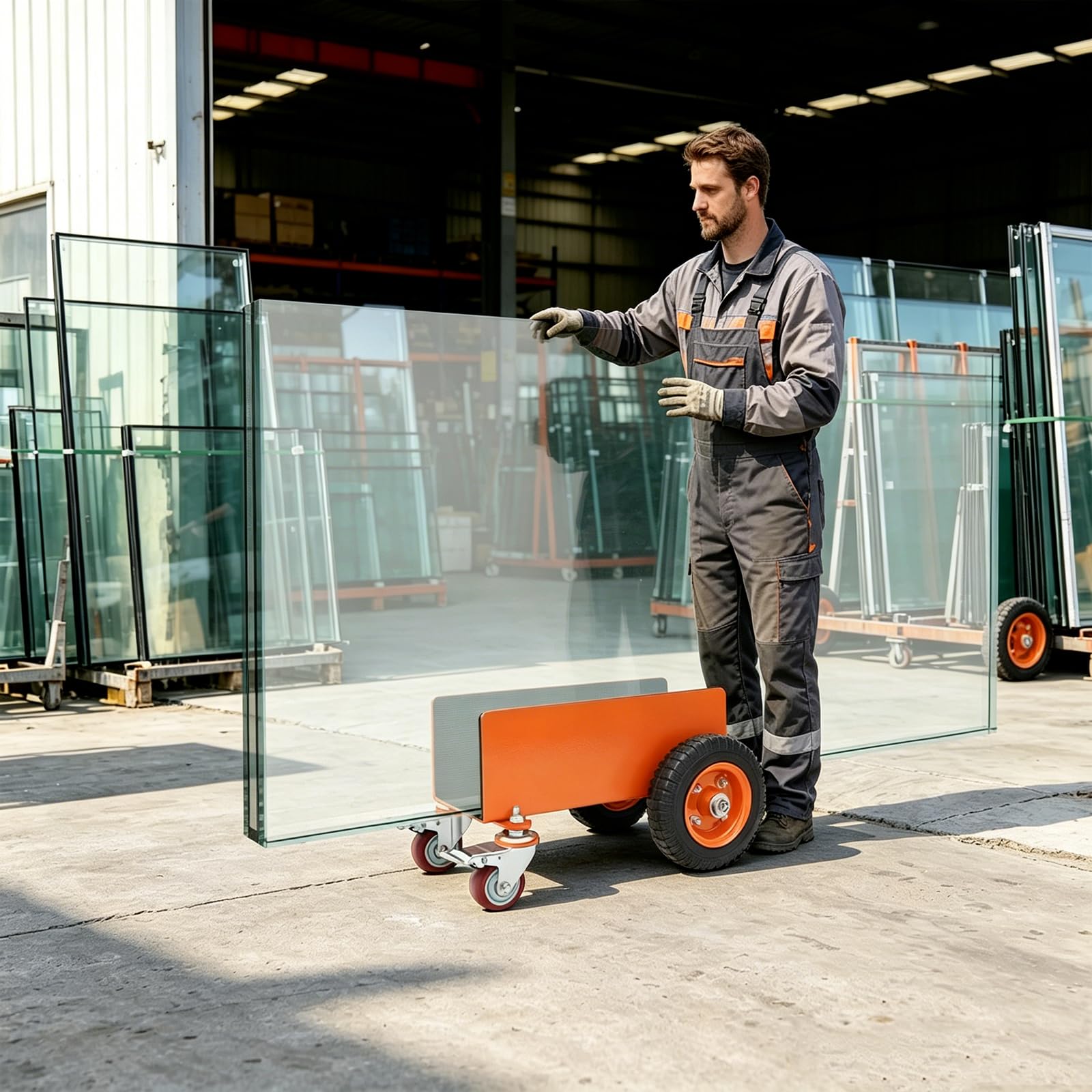 Carrello per lastre, 300 kg, pneumatici ad aria, carrello di trasporto per cartongesso | Carrello per lastre in acciaio, portata 300 kg, 2 pneumatici + 2 ruote, per cartongesso, legno, vetro, lamiera