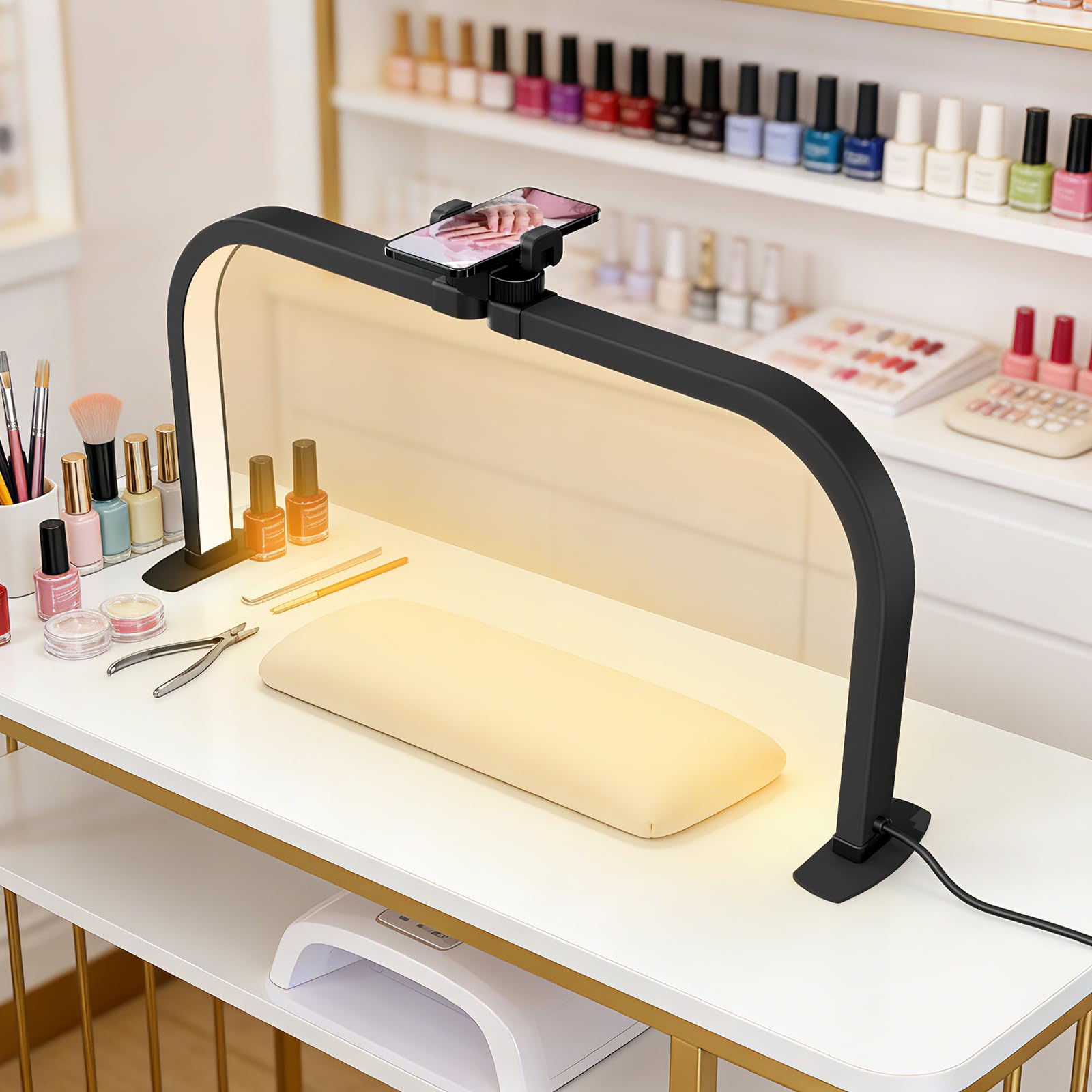 Lampada da Tavolo per Unghie, 72CM 40W Lampada Mezzaluna Estetista, Nero | Lmaqfum lampada arco unghie, led lampada da tavolo manicure professionale con Supporto per lashmaker Ciglia Tatuaggi Manicure