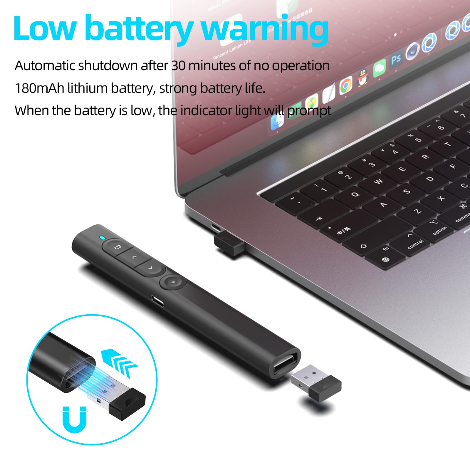 elzle Presentador Inalámbrico para PowerPoint, Control Remoto con de Hipervínculo y Regulador de Volumen, Compatible con Mac, PC y Portátiles, para Reuniones y Conferencias - Negro