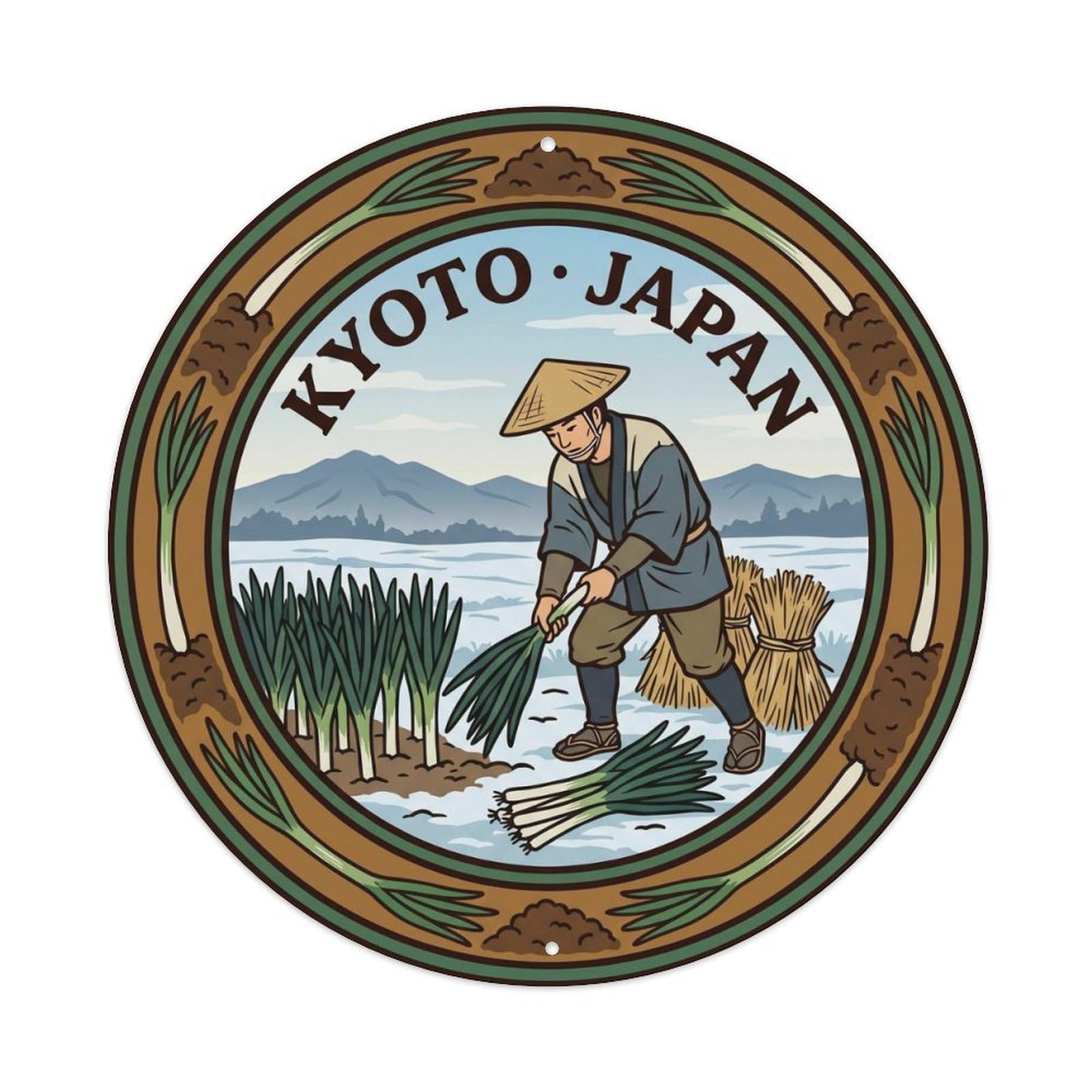 Kyoto Kujo Negi Onion Farm Botanical Travel Blossom Metal Tin Sign