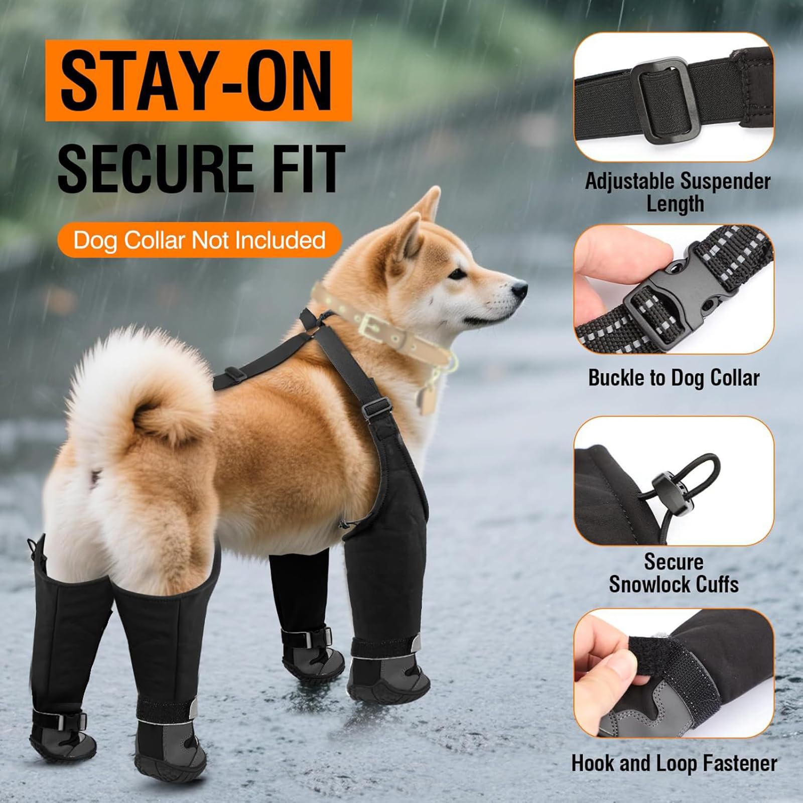 Jambières Thermiques pour Chien, Semelles antidérapantes, systèmes de Boucles sécurisées pour l ' Automne et l ' Hiver, activités de randonnée, Semelles en Caoutchouc antidérapantes, Chaussures