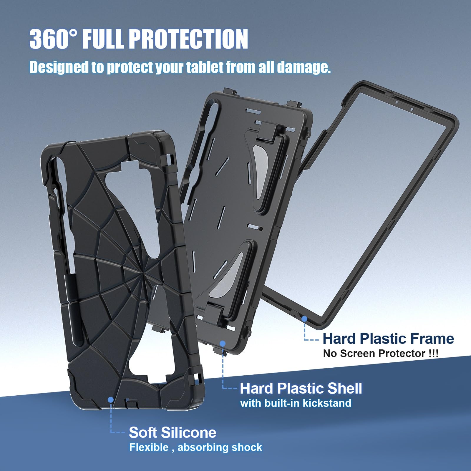 Custodia robusta for tablet Samsung Tab S10/S10FE (2025)/TabS7/S8/S9/FE SM-X710 da 11 pollici (2023) con supporto regolabile, custodia rigida antiurto in PC+silicone, design adatto ai bambini(Siyah)